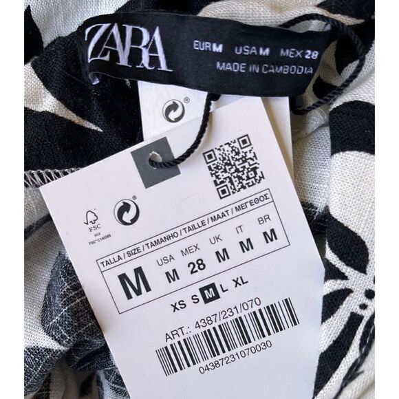 NWT Zara Blogger’s Favorite Linen Floral Gathered Short Puff Sleeves Midi Dress - Picture 13 of 16